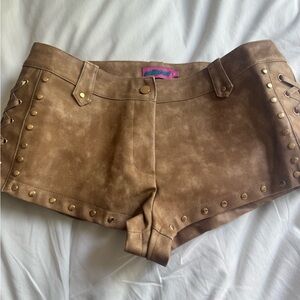 Faux Suede Brown Studded Women's Shorts